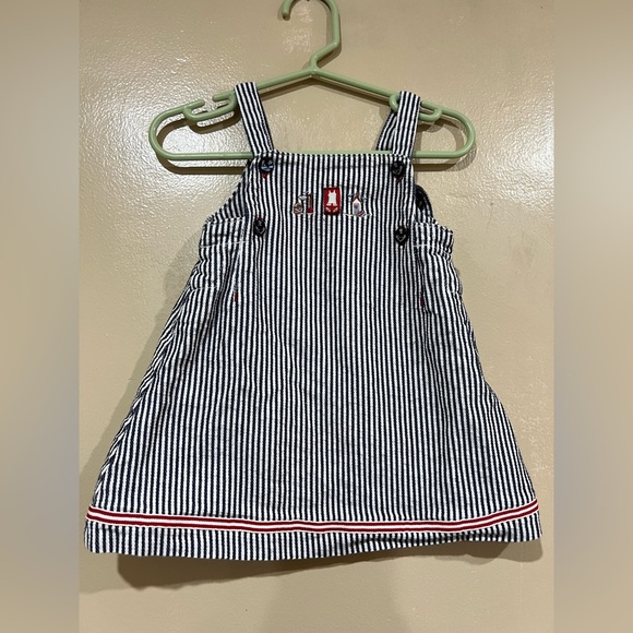 Jacadi Navy and White Striped Dress with Red Embroidery - Picture 1 of 7